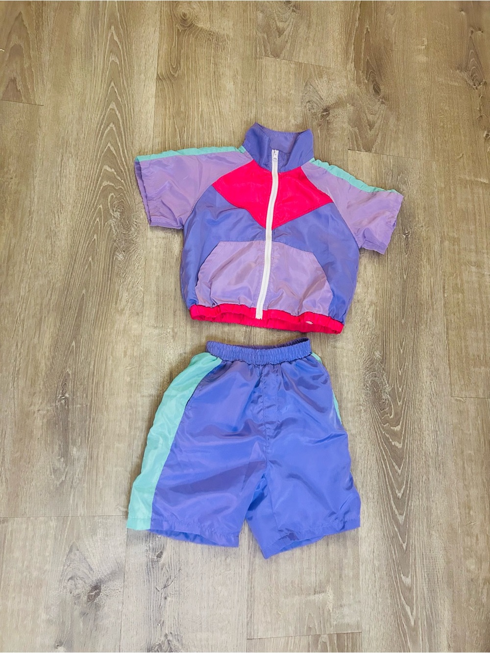 Vintage Girl’s Colorbloc Two-Piece Athletic Set — Purple, Pink & Aqua Size 6/7